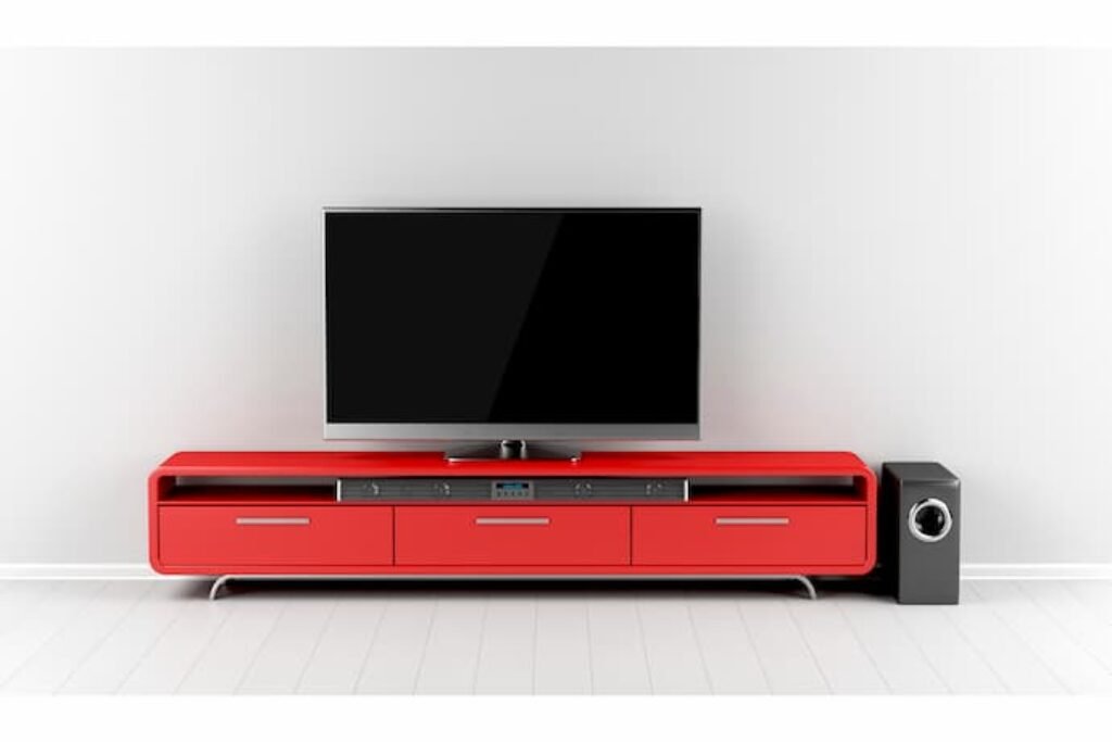 Soundbar e subwoofer na sala