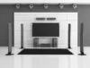 Home Theater preto e sala branca